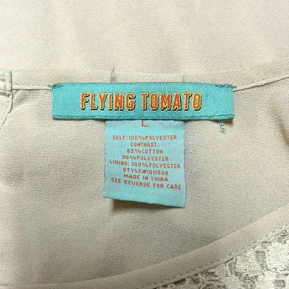 Flying Tomato Cream Crochet Long Chiffon Sleeves Two Piece Dress Size L - Picture 3 of 9